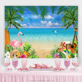 Lofaris Summer Beach And Coconut With Flamingo Birthday Backdrop